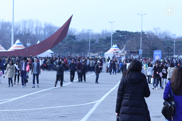 Shinhwa fans gather before the 16th anniversary concert.