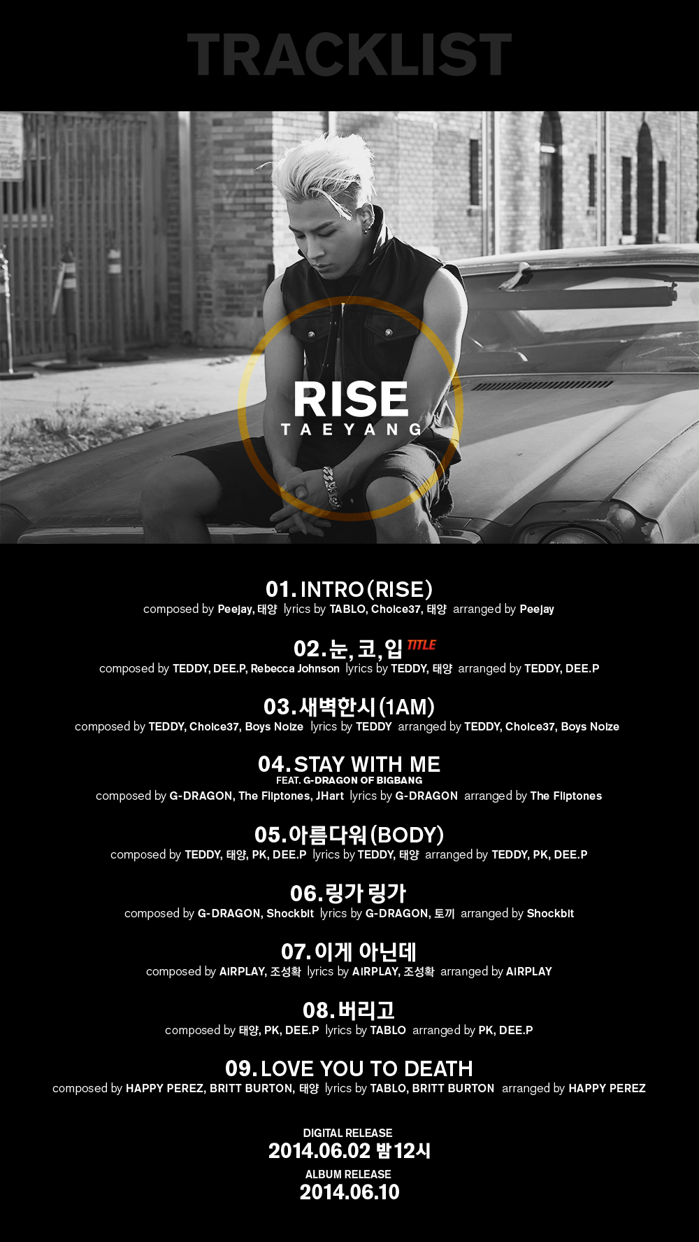 YG Reveals Taeyang's &quot;Rise&quot; Album Tracklist and Exciting